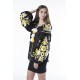 Boho Style Ukrainian Embroidered Folk  Blouse "Boho Birds" yellow on black